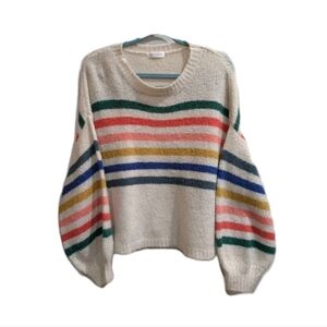 Womens Rainbow Striped Oversized Sweater Small Balloon Sleeve Boxy Pride Retro